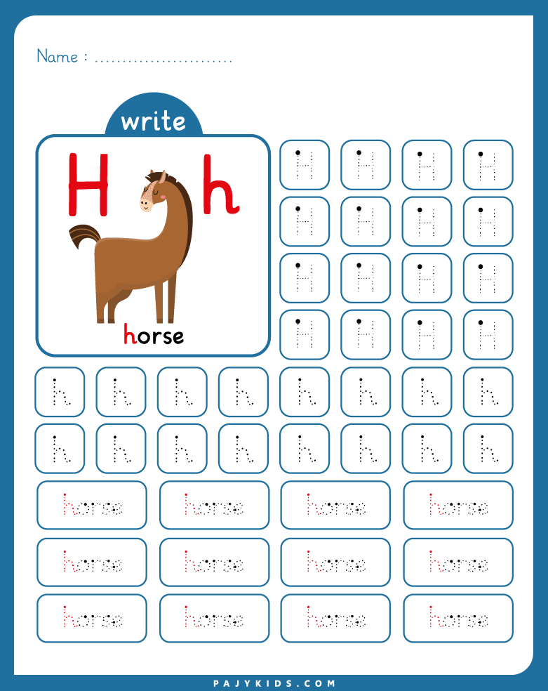 تعليم حرف h للاطفال - تتبّع حرف H وكتابة كلمة Horse
