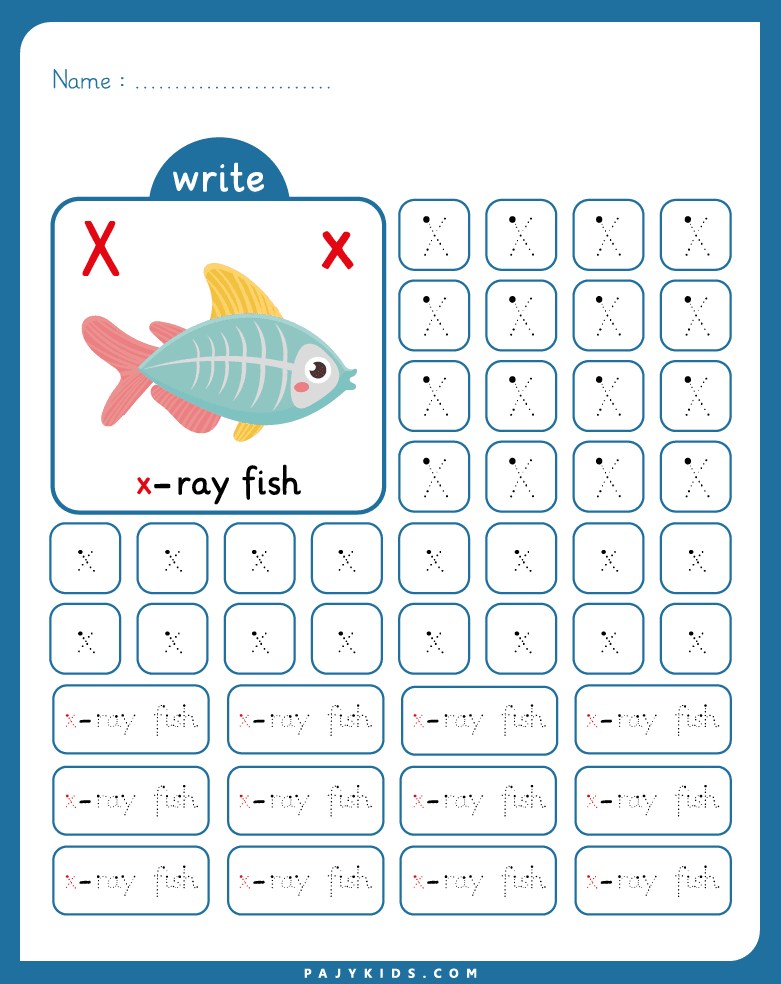 تعليم حرف x للاطفال - تدريب متقدم على تتبع حرف X وربطه بالكلمات