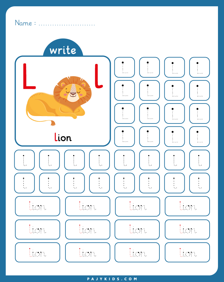 حرف l بالانجليزي للاطفال - تتبع وكتابة حرف L مع الكلمة