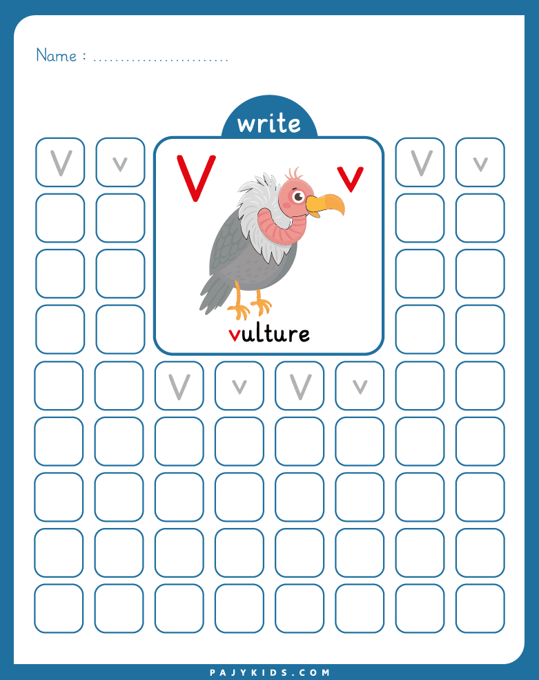 حرف v بالانجليزي – ورقة التعرف والكتابة الأولية