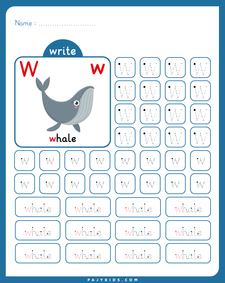 حرف w بالانجليزي للاطفال - تتبع وكتابة حرف W والكلمة المصاحبة