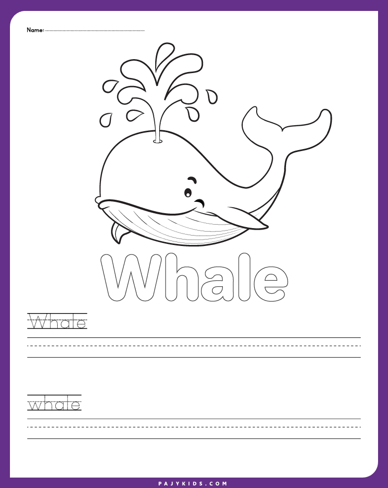 حرف w - تلوين الحوت وكتابة كلمة Whale