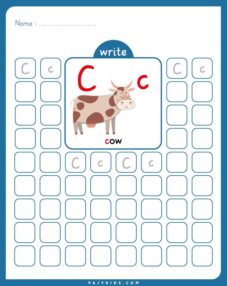 نشاط حرف c للاطفال - كتابة حرف C الكبير والصغير