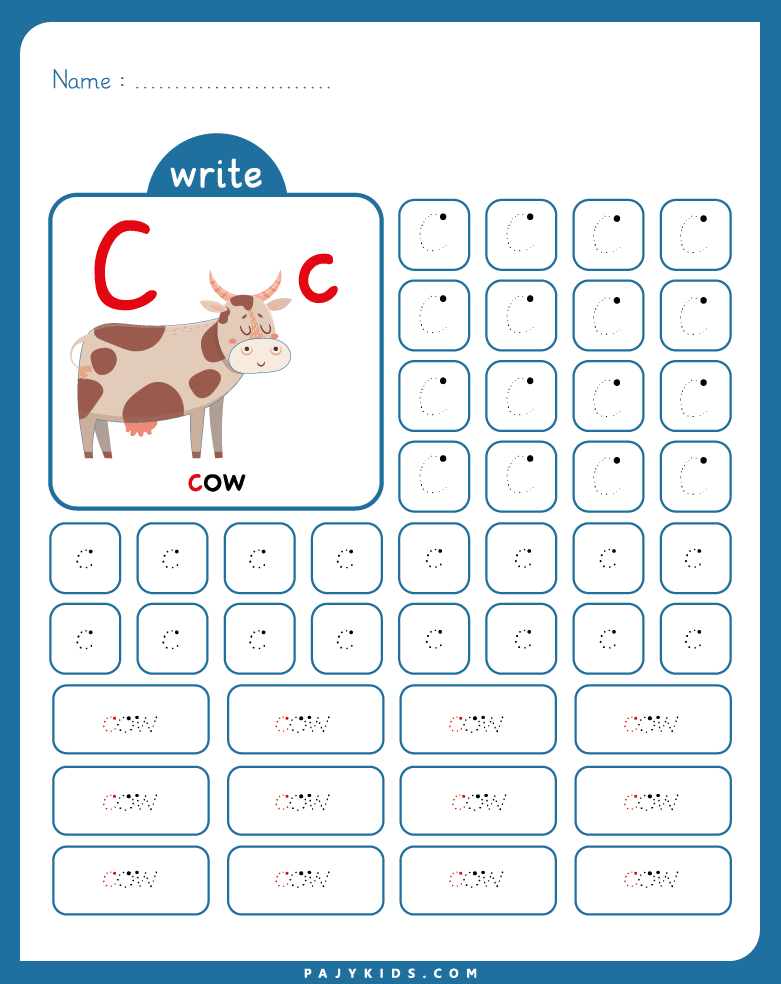 c tracing - C Tracing with the Word “Cow”