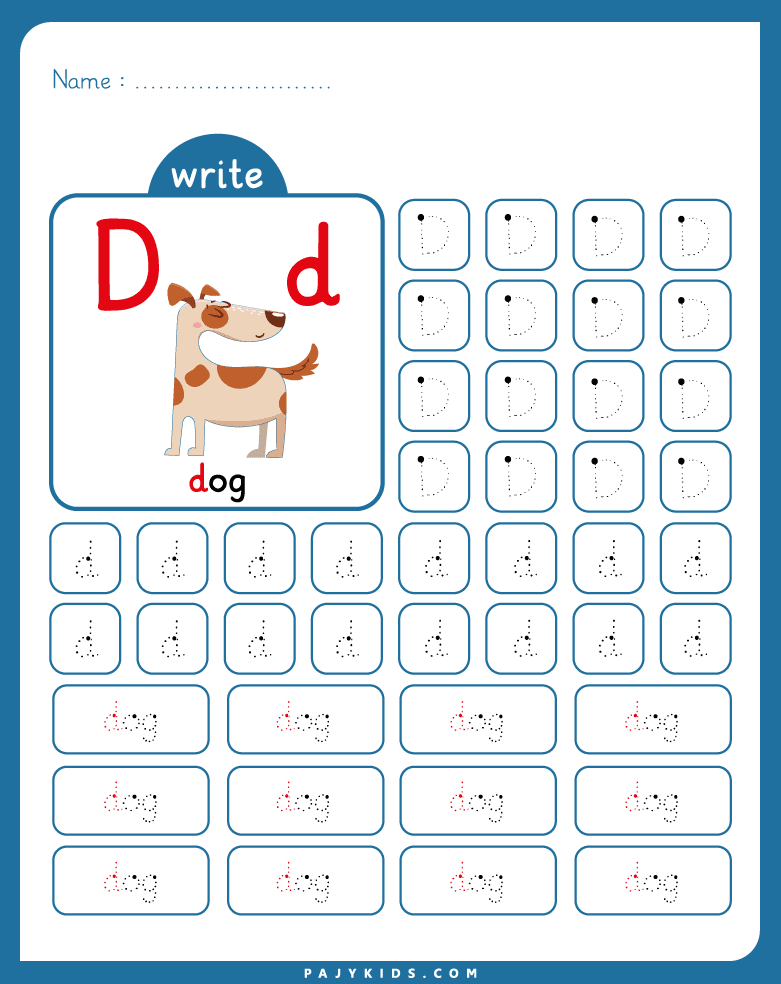 letter d trace worksheet - Letter D Tracing with the Word “Dog”