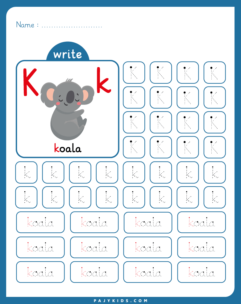 letter k tracing sheet - Repeated Tracing Practice with Letter K