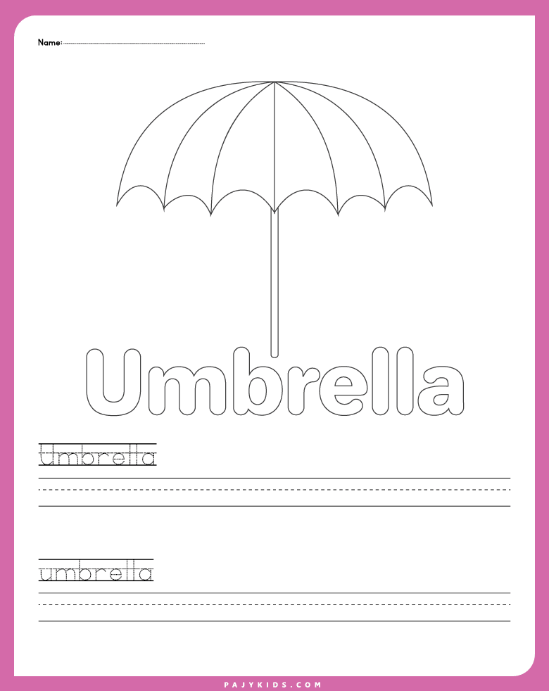 letter u worksheet - Umbrella Coloring and Word Tracing Activity