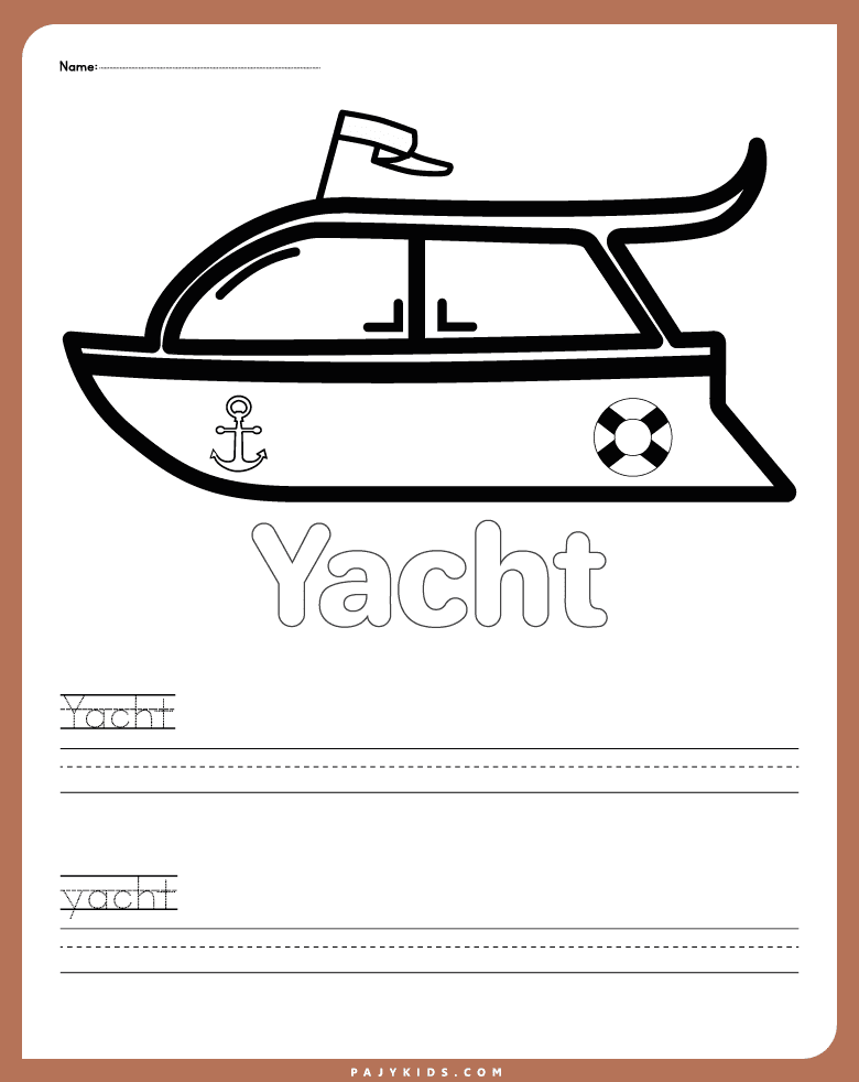 letter y worksheet - Yacht Coloring and Word Tracing Activity
