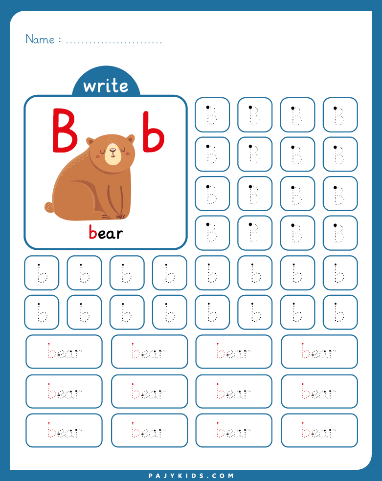 tracing letter b - Tracing Letter B with the Word “Bear”