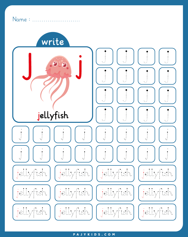 tracing letter j - Tracing Letter J with Words and Images