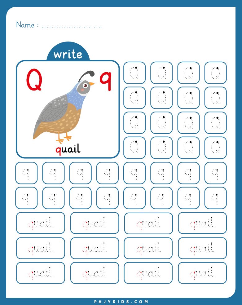 tracing letter q - Repeated Tracing and Writing Practice for Letter Q