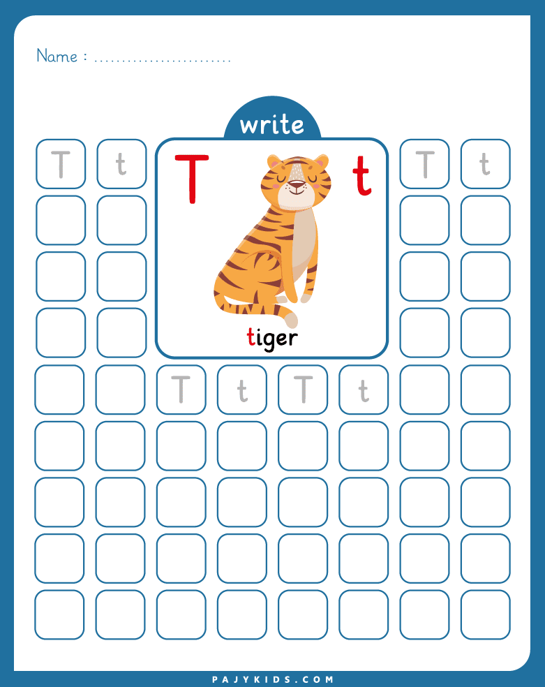 tracing letter t - Recognizing Uppercase and Lowercase T