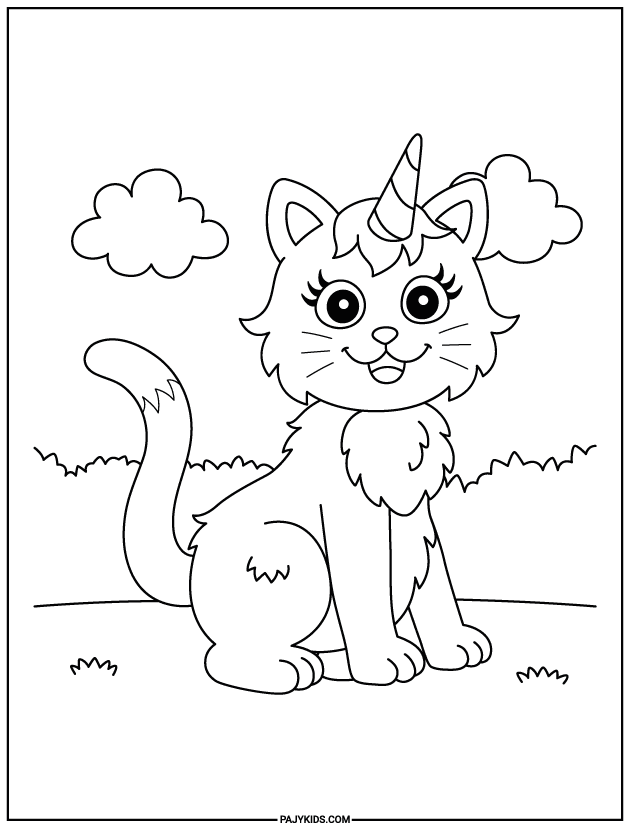 أوراق تلوين للاطفال - القطة الخيالية - تنمية الخيال والتعبير الفني