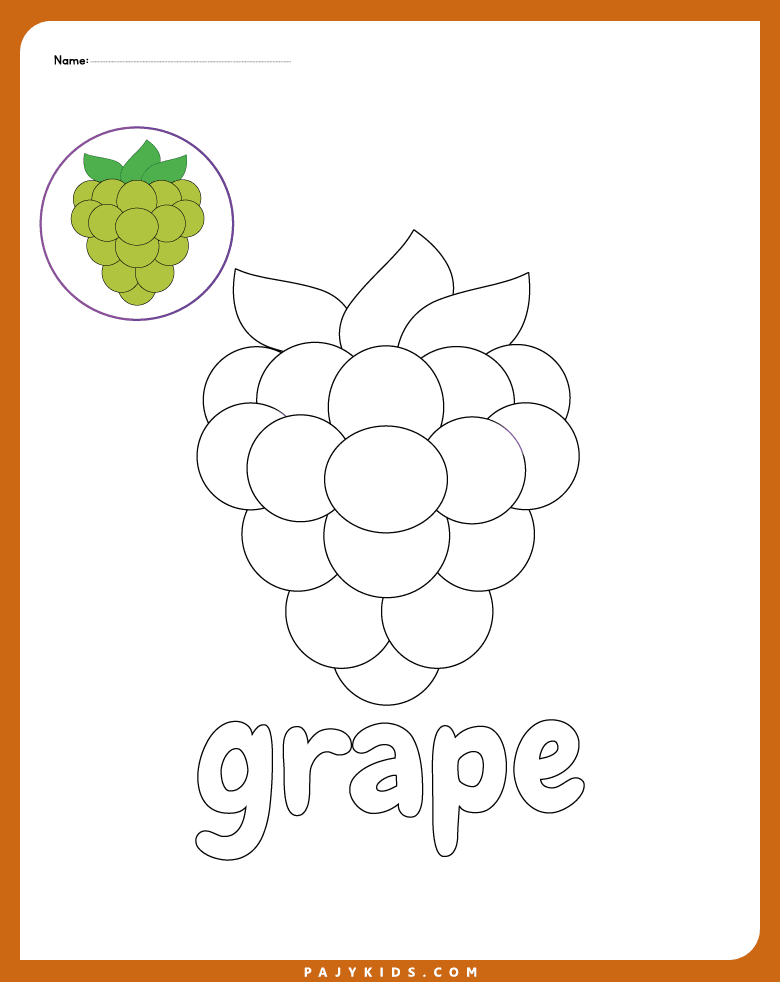 الفواكه للتلوين - ورقة تلوين العنب