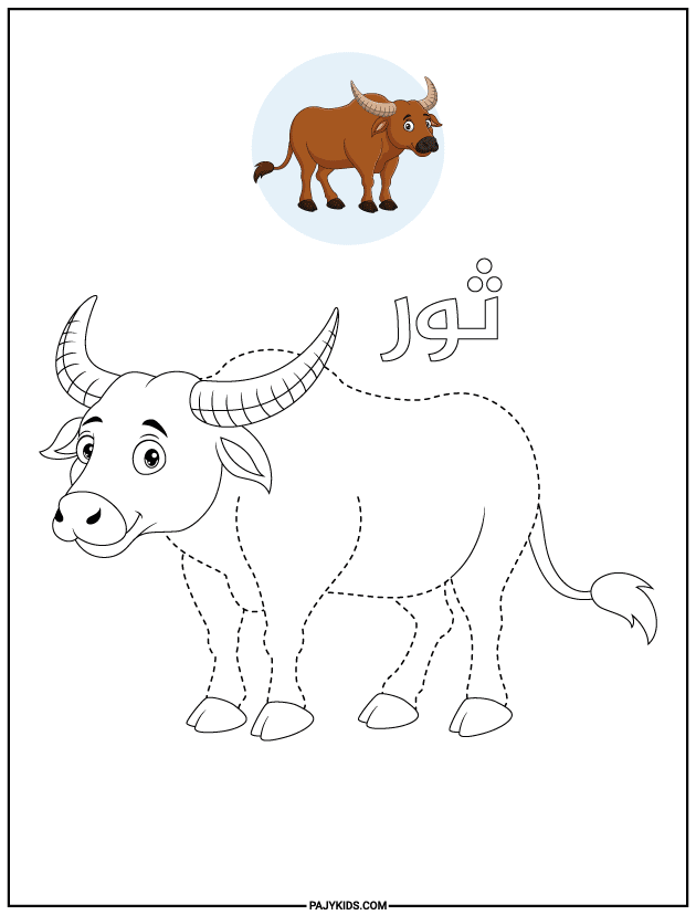 انشطه للاطفال بالمنزل - ورقة عمل تتبع الثور