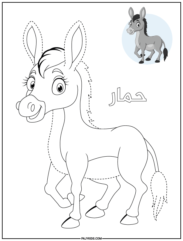 انشطه للاطفال بالمنزل - ورقة عمل تتبع الحمار