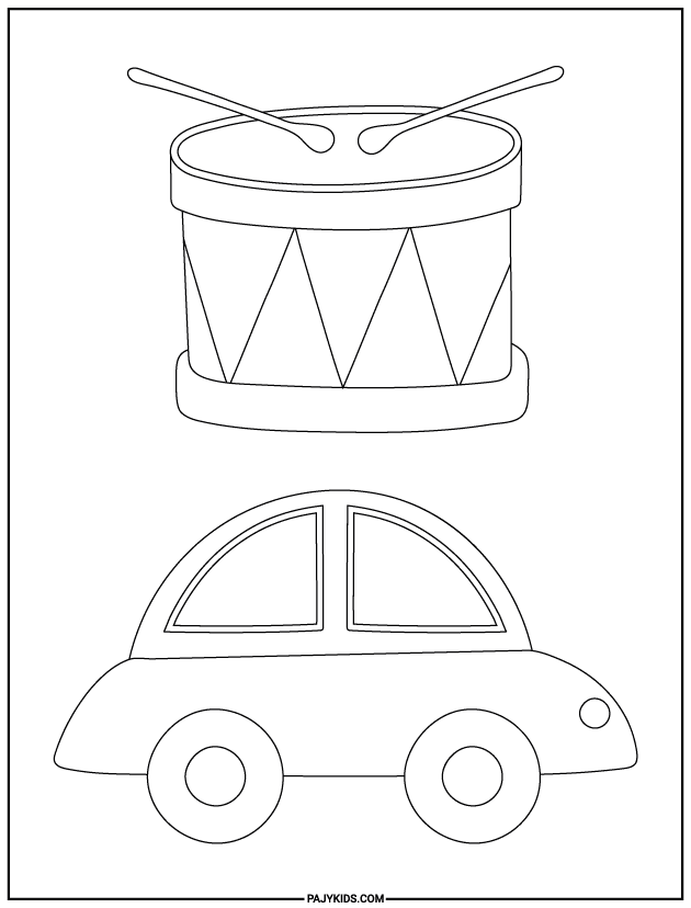 تحميل رسومات تلوين للاطفال - ورقة تلوين الطبل والسيارة