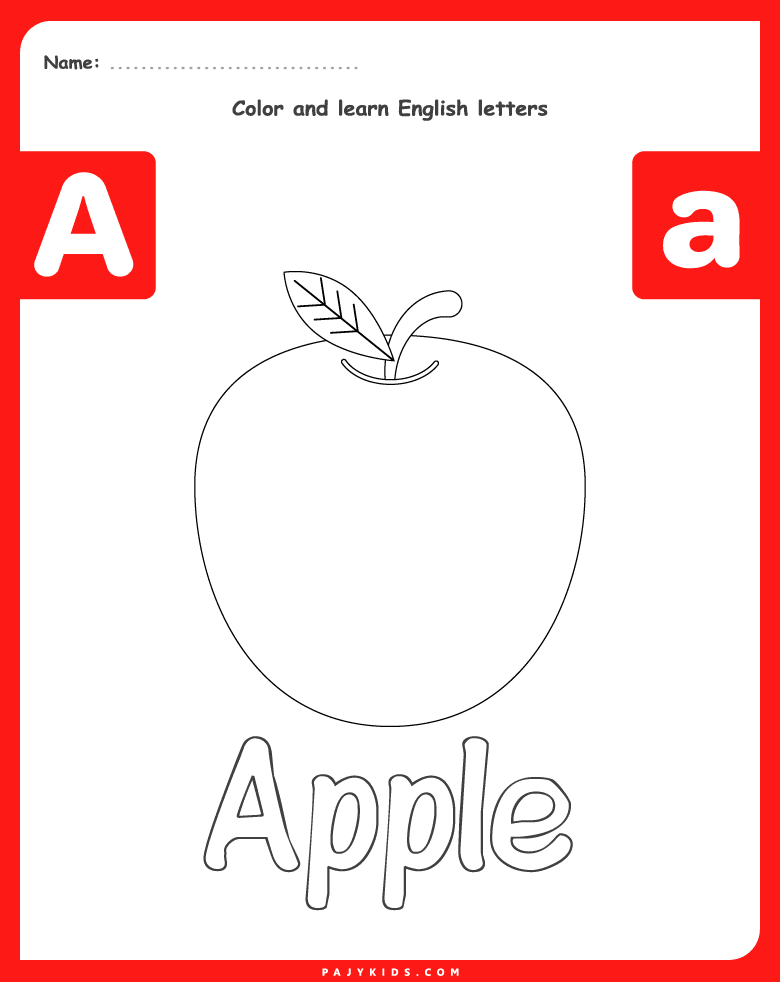 تلوين الحروف - ورقة تلوين حرف A – Apple