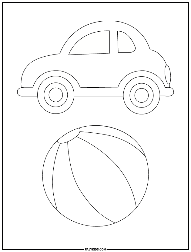 رسم تلوين للاطفال - السيارة والكرة - التنسيق الحركي والأشياء المألوفة