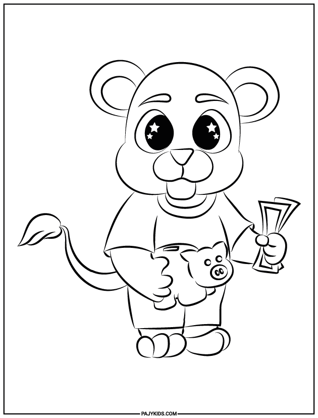 coloring - Bear with Piggy Bank - Early Values and Responsibility