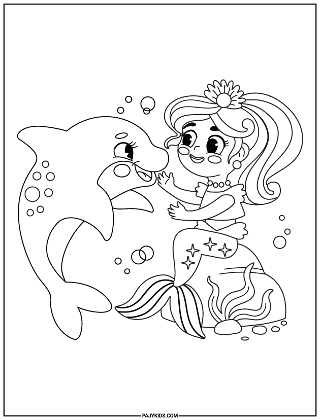 coloring - Mermaid and Dolphin - Imagination and Emotional Expression