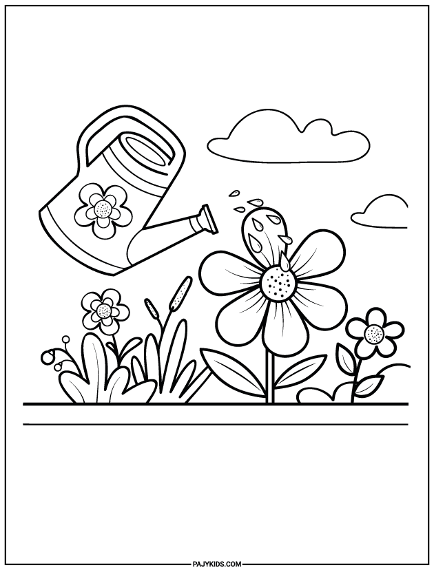 coloring for preschool - Watering Flowers and Environmental Care