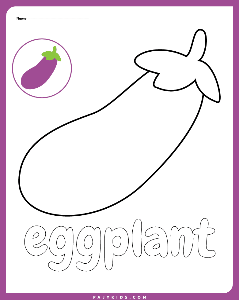 fruits drawing for colouring - Eggplant Coloring Worksheet