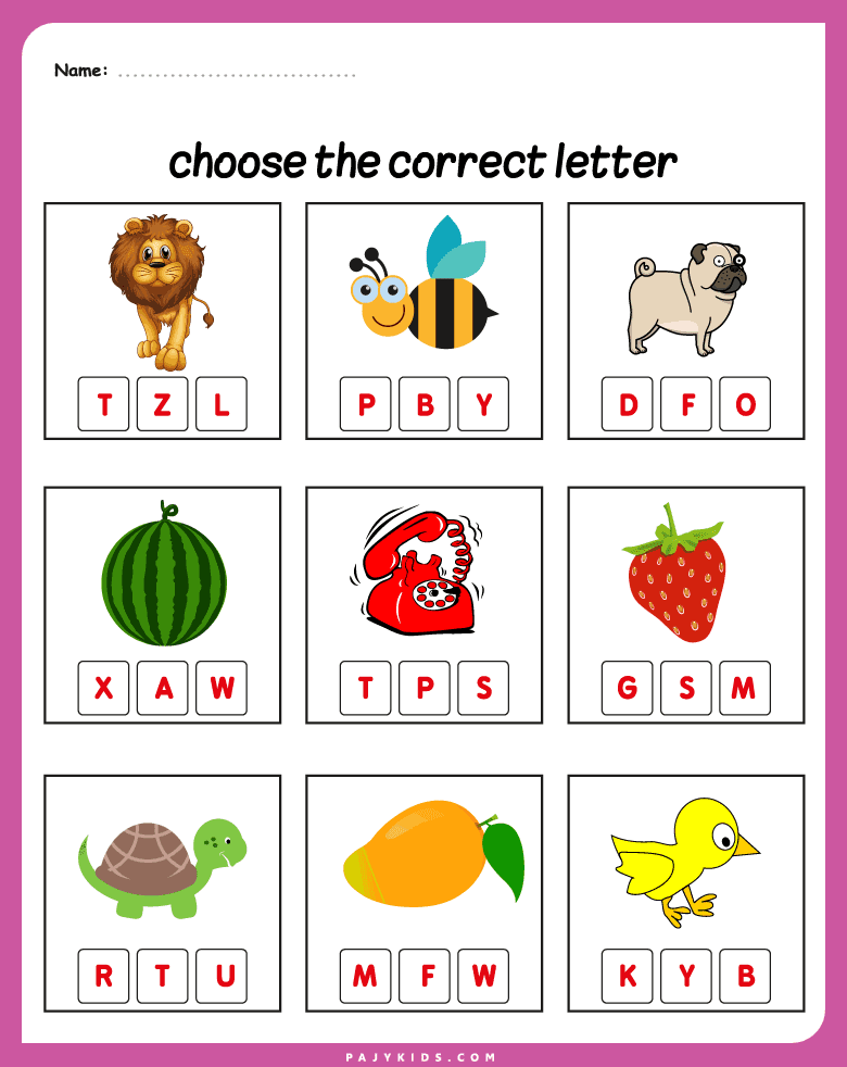 learning letters - Choosing the Correct Letter from Pictures