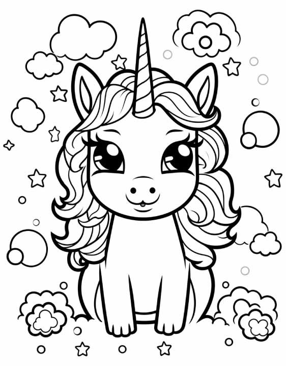 kawaii unicorn coloring