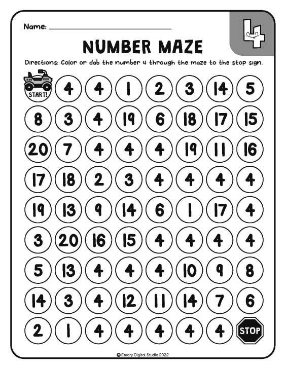 kindergarten number learning