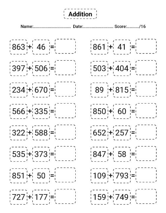 printable addition exercises